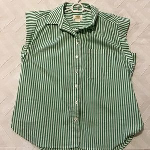 Anthropologie Maeve green striped button up shirt.